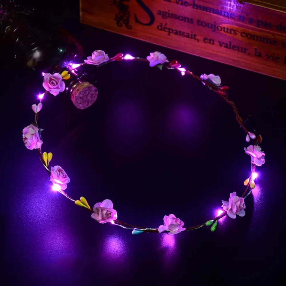 1 шт. Свадебная вечеринка корона цветок повязка светодиодный светильник для волос Венок лента для волос гирлянды - Цвет: Розовый