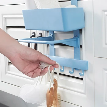 

Closet Storage Shelf with Hook Organizer Cabinet Door Storage Rack Sponge Dish Cloth Rag Plastic Shelf Holder Plates Store
