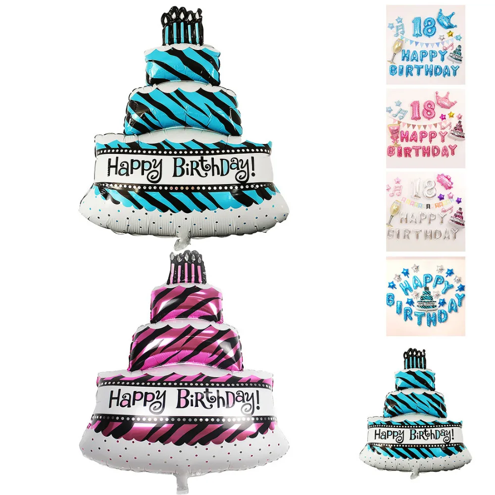 

Birthday party decoration 100*69cm Three layers Birthday cake balloons aluminum foil ballon happy birthday printed balloon