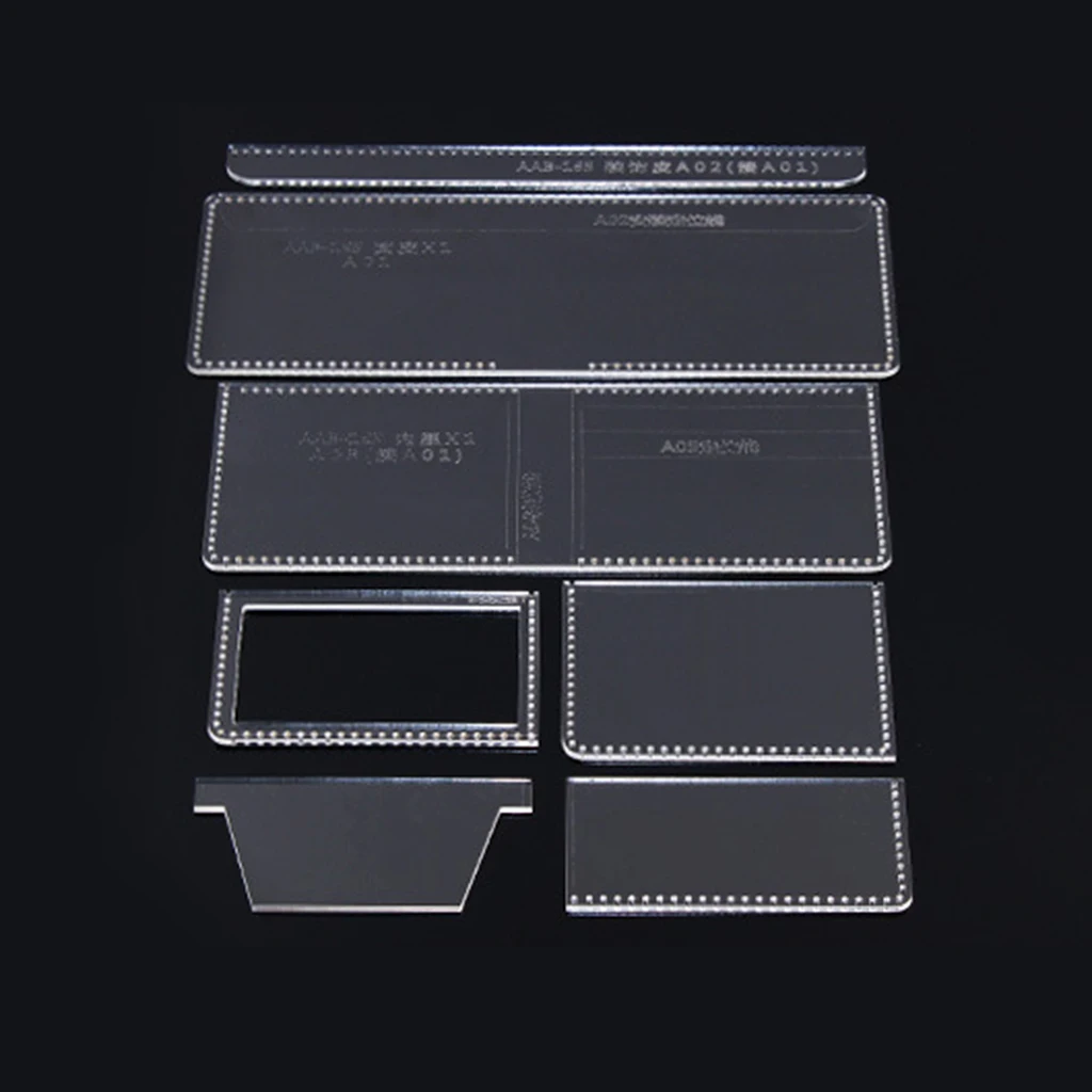 7Pcs/set Unisex Wallet Template Leather Clear Acrylic Pattern Set Model for Making Short Wallet Purse Leathercraft Tools
