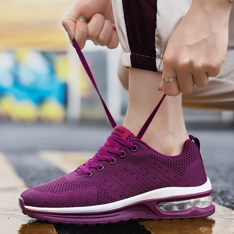 Весенняя женская обувь на плоской подошве; женские модные повседневные дышащие кроссовки; женская обувь из сетчатого материала; женская обувь на плоской платформе; Новинка года; большие размеры - Цвет: Purple