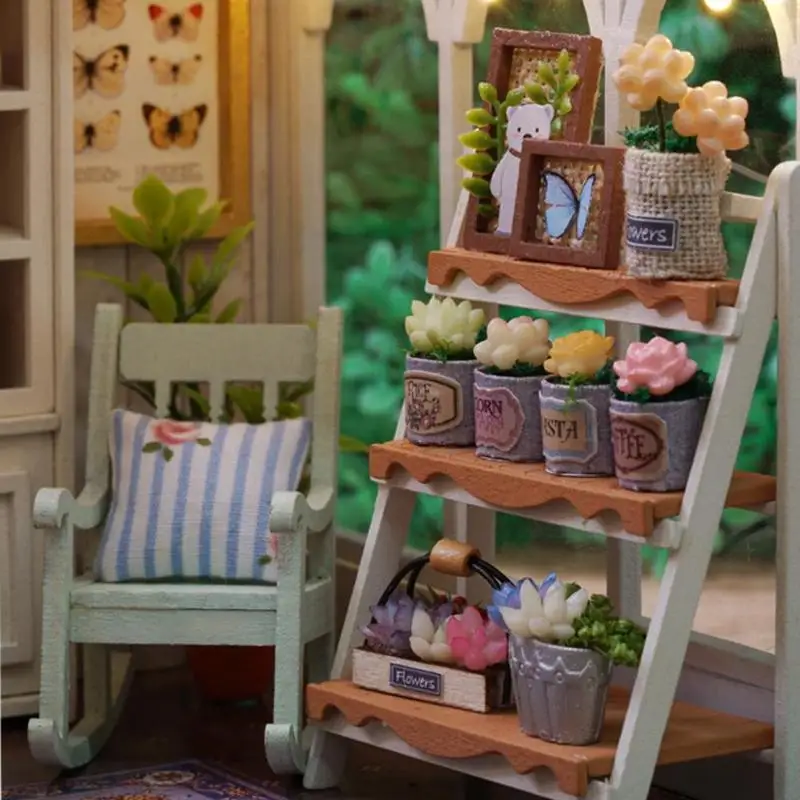 DIY Кукольный дом деревянный пазл миниатюрный набор мебели игрушки подарки на день рождения Коробка Сборка ручной работы солнце Цветочная ваза для кукольного домика модель