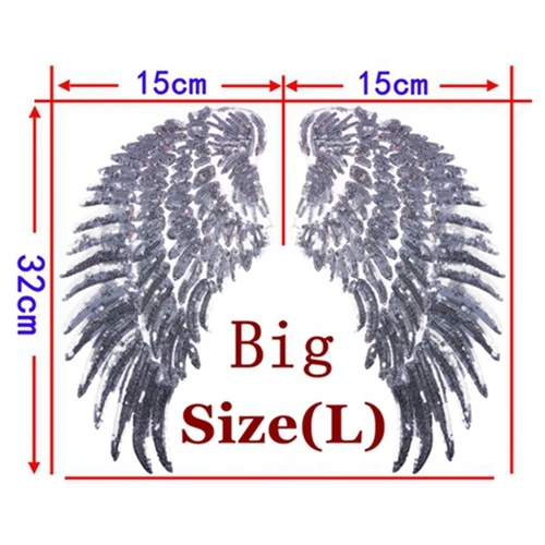 1 Pair Silver Big 1 шт., большие нашивки, брендовая блестящая 3D наклейка с блестками, s крыла, роза, вышивка, мотив, аппликация, одежда для детей, женщин, сделай сам, значок для одежды - Цвет: 1 Pair Silver Big