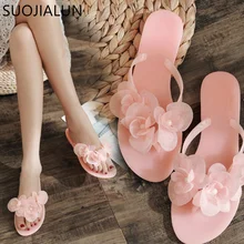 SUOJIALUN/Коллекция года; сезон лето; милые тапочки с цветами; Вьетнамки; женские сандалии; женская пляжная обувь ярких цветов; шлепанцы без задника на плоской подошве