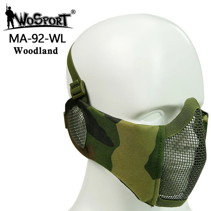 Тактическая Маска на половину лица из металлической стальной сетки для охоты, защитная маска для страйкбола, защитная сетка на пол-лица, маска - Цвет: woodland camo