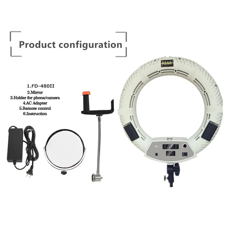 Yidoblo белый FD-480II 1" светодиодный кольцевой светильник комплект 480 светодиодный теплый и холодный 2 цвета регулируемый фотографический светильник ing+ подставка(2 м)+ мягкая сумка