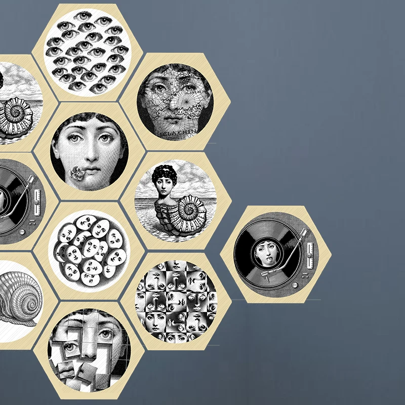 Creative European PVC Floor tile sticker fornasetti design Hexagon Self-adhesive waterproof bathroom/kitchen wall stickers tile