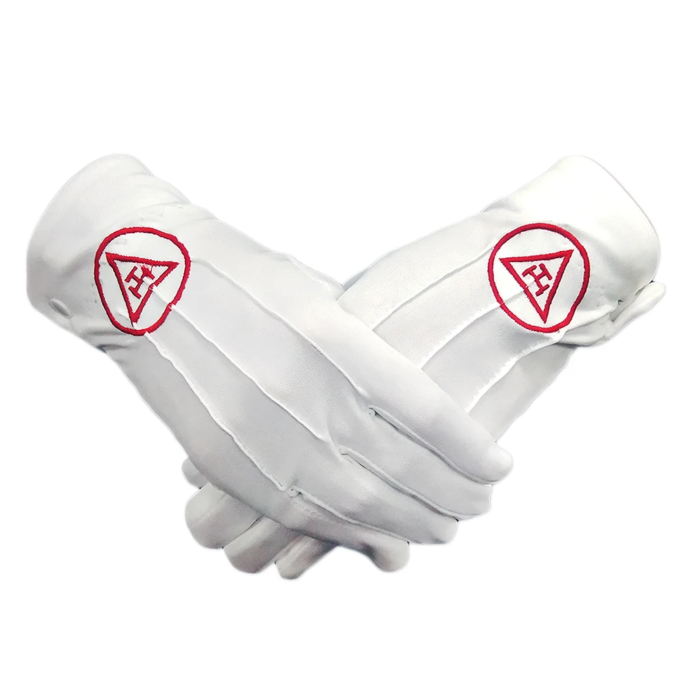 Masonic Royal Arch Hand Embroidered White Polyester Gloves Great gift for apprentice freemason member