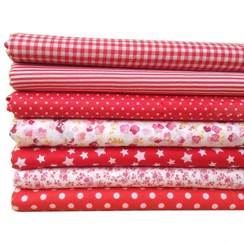 

7Pcs 50cm*50cm Cotton Small Floral Plain Printed Cotton Fabric for Cloth Sewing Patchwork Quilting Handmade Diy Textiles(red)