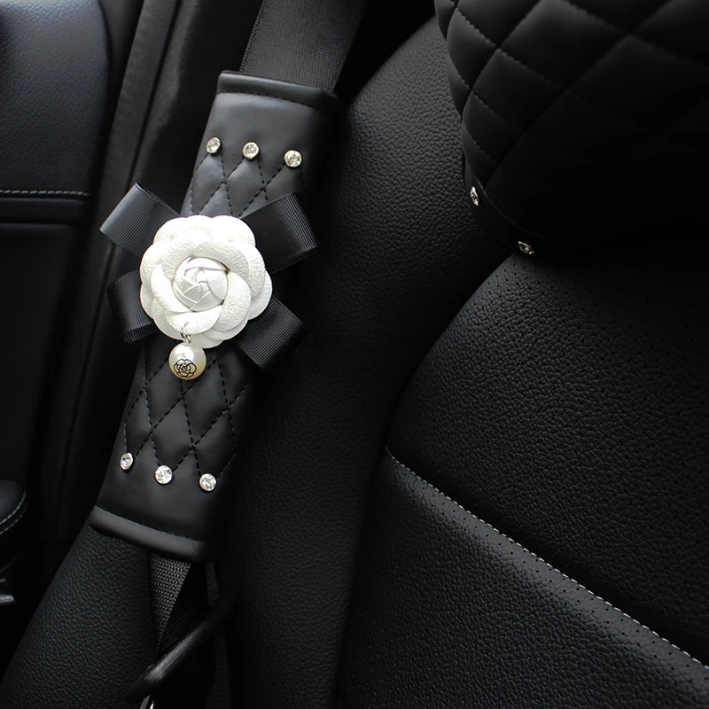 

Diamond Seat Belt Cover Cute Camellia Car Seat Belt Shoulder Pad Auto Car Styling Suit For All Car
