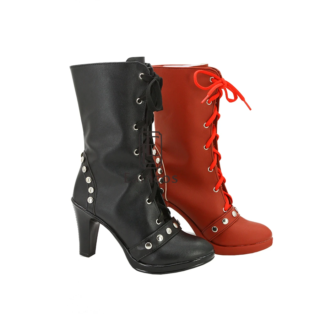 Обувь для костюмированной вечеринки в стиле Бэтмена, рыцаря Аркхема, Харли Куинна; женские черные и красные короткие модные ботинки на заказ