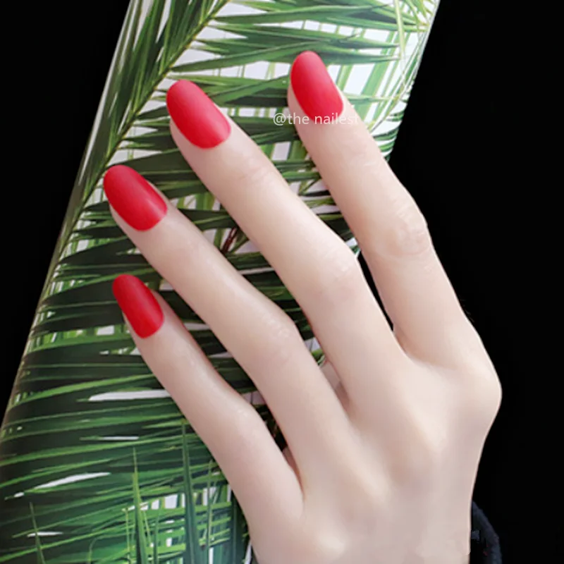 

24Pcs Short Red Oval False Nails Clear Matte Rounded Nail Tips Artificial Fake Nails With Glue Sticker Manicure Tool