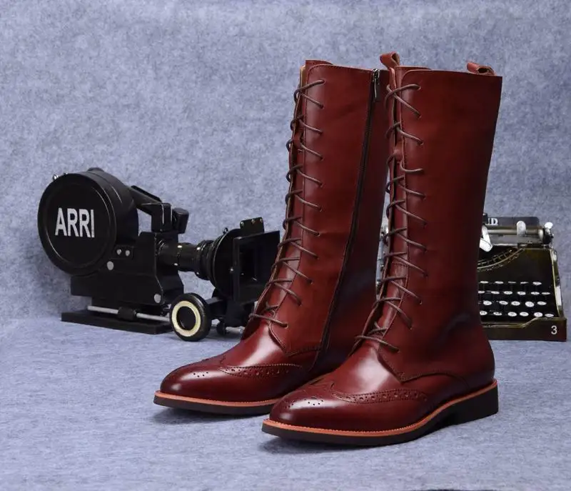 Montaria De Homem Brogue marrom Sapatos Errfc Alta Genuíno 38 Mens 44 Preto Qualidade Apontou Couro Moda Marrom Preto Botas Masculino Toe Designer Eqxaw4
