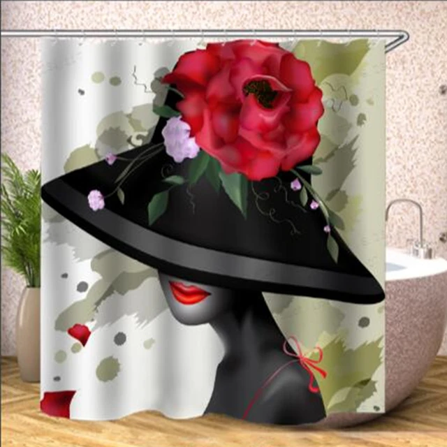 Bathroom Shower Curtain Hat Girl Waterproof Toilet Cover Mat Non