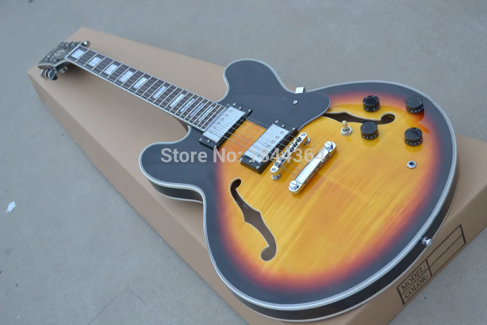 

Quality Newest Semi Hollow Sunburst Jazz Guitar Best Selling Free Shipping