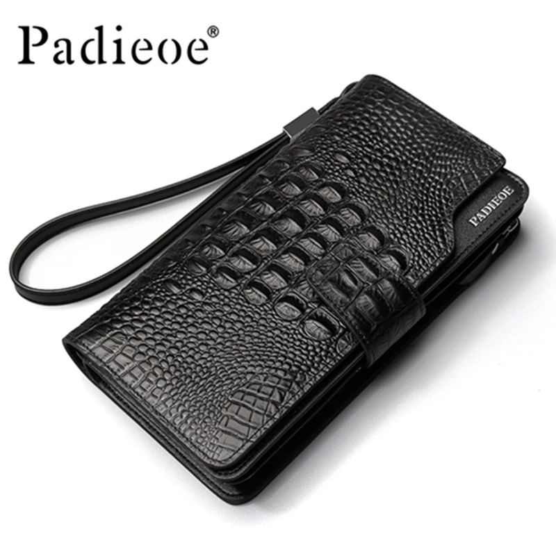 

Padieoe Luxury Brand Crocodile Pattern Genuine Leather Men Wallets Business Men Clutch Bags Fashion Men Leather Purses Handbags