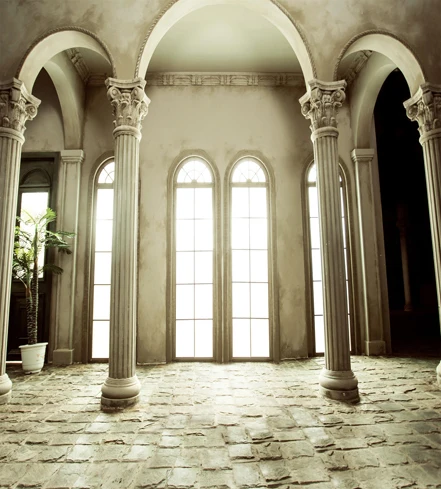 

8x12FT Indoor Window Column Arch Door Antique White House Bricks Floor Photography Studio Background Backdrops Vinyl 8x15 10x20