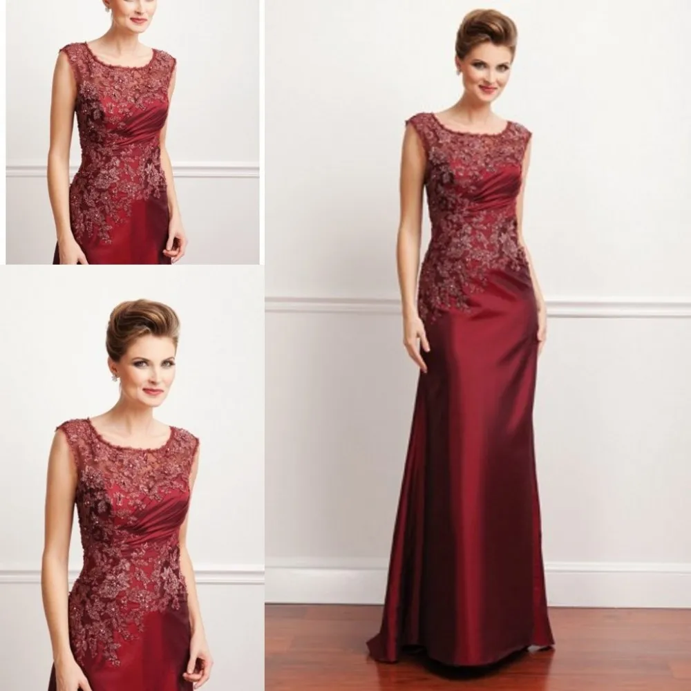 

2015 Scoop Sheath/Column Sleeveless Floor-Length Taffeta burgundy Mother Of The Bride Lace Dress Godmother Dress ZM106