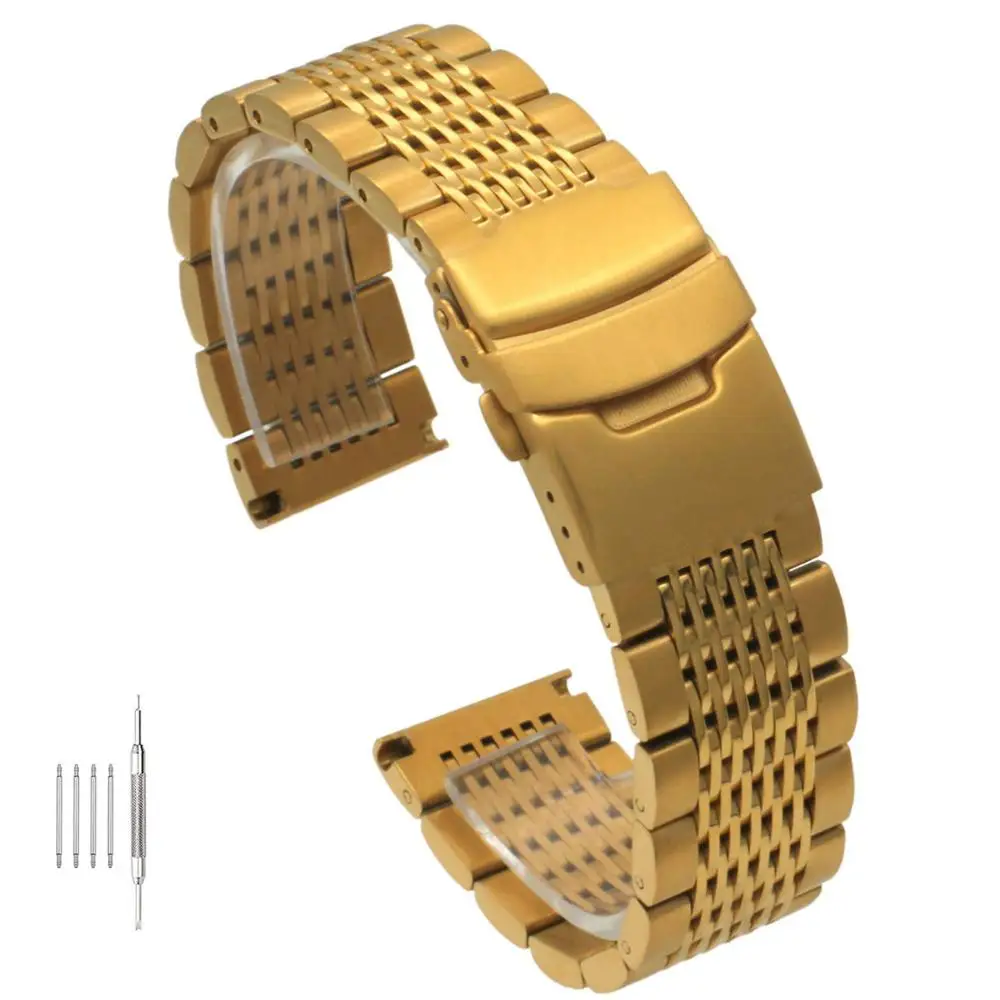 

Solid Mesh Stainless Steel Bracelets 20mm/22mm Watch Bands Deployment Buckle Brushed/Polished Strap for Men Women