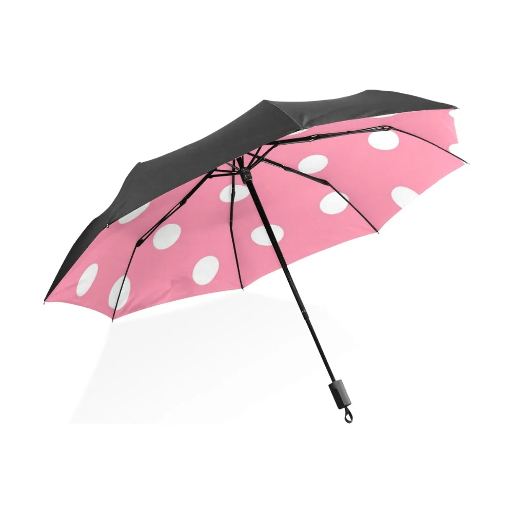 Three Folding Cute polka dot pink Pattern Women Umbrella Ultralight