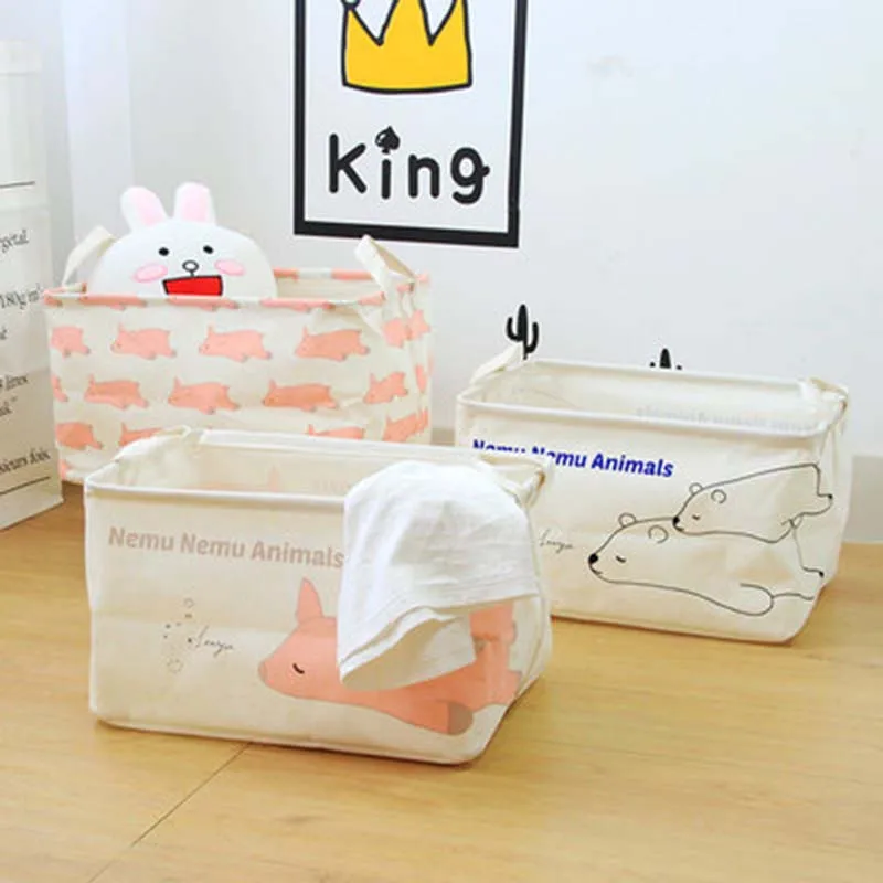 

Cartoon Animal Pattern Decorative Storage Basket Cotton Fabric Dirty Clothes Toys Laundry Bags Sundries Clothes Organizer 1PC