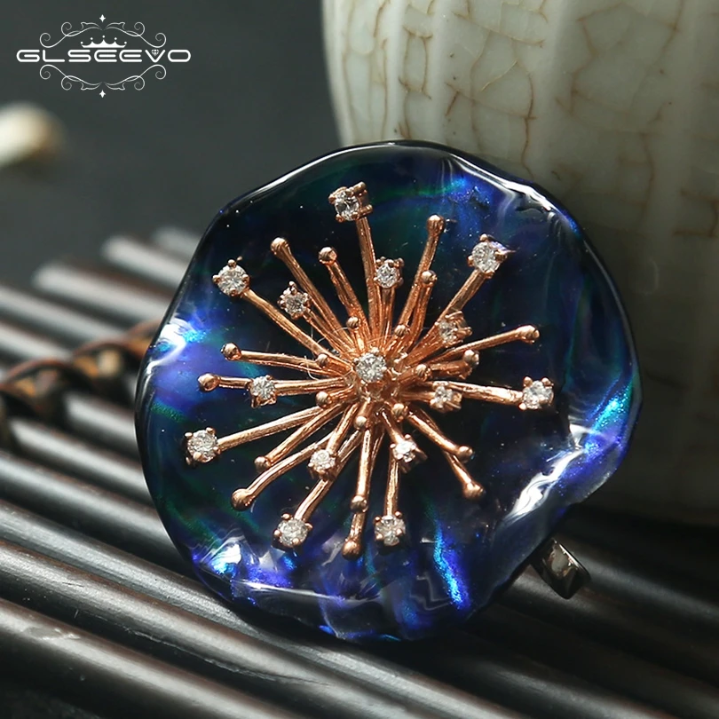 

GLSEEVO Blue Glaze Pave Cubic Zircon Brooch Pins And Brooches Gift For Women Wedding Dual Use Luxury Fine Jewellery GO0133