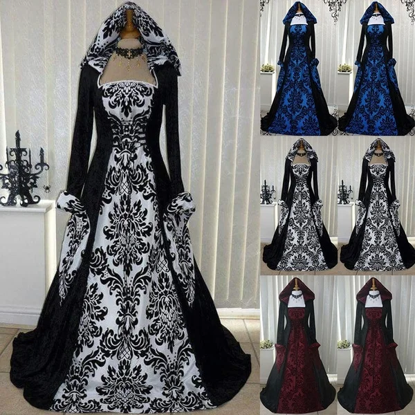 

(S-5XL) Vintage Style Gothic Dress Floor Length Women Gothic Maxi Dress Halloween Cosplay Dresses Retro Long Medieval Dress
