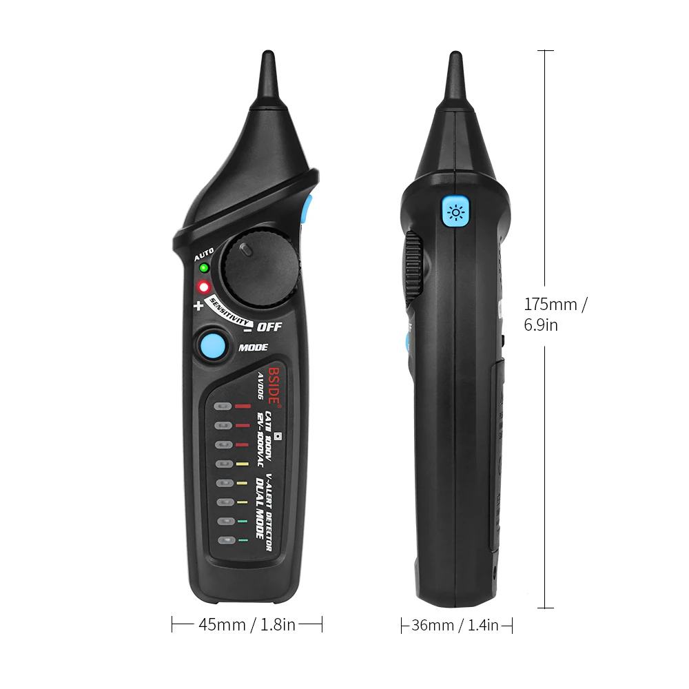 BSIDE бесконтактный Тестер Напряжения переменного тока в форме ручки V~ детектор сигналов тревоги Авто/Ручной Двойной режим NCV тестер живого провода проверка с регулируемым