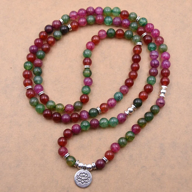 KMVEXO 18 цветов женские Амазонит 108 Мала Бусы Браслеты Высокое качество Лотос Шарм браслет Yogi ожерелье Модные ювелирные изделия