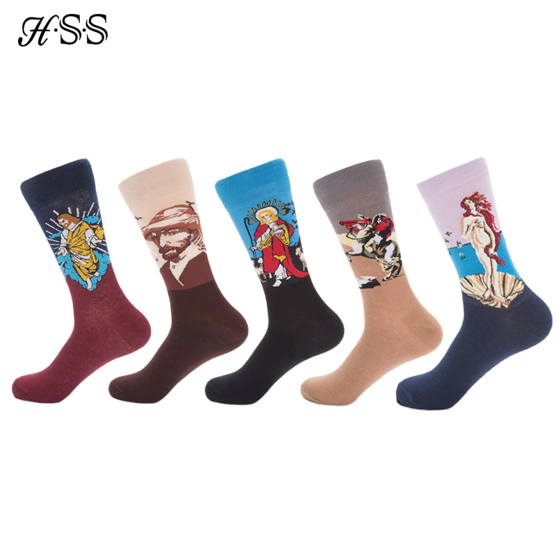 

HSS High Quality Men's Combed Cotton Socks Casual Business Crew Sock Colorful Happy Socks Zebra Stripe Novelty 5Pairs/lot