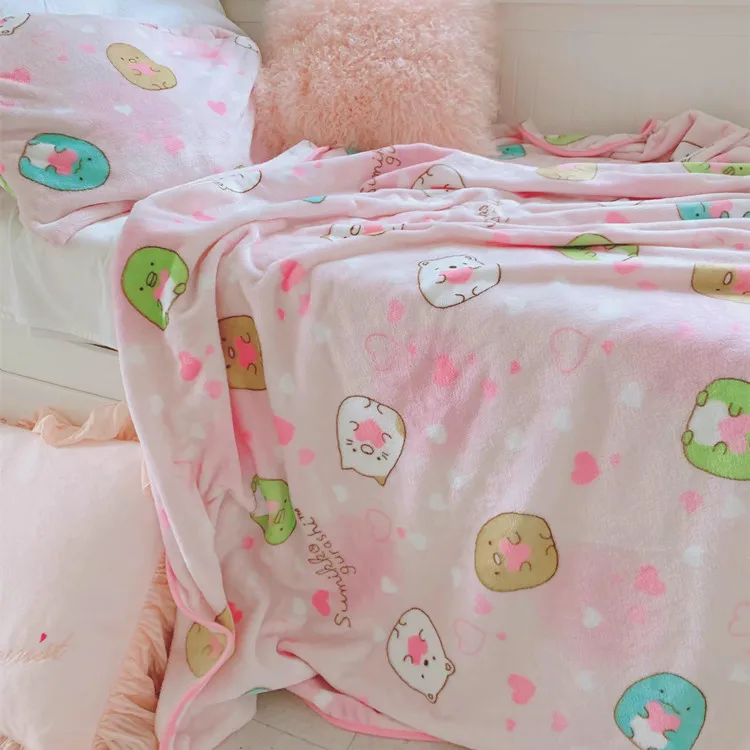 

New Cute Super Soft Plush Smooth Flannel Sumikko gurashi Doll Cartoon Plush Pink Doll Toys Blanket Pillow Case For Girl Kid