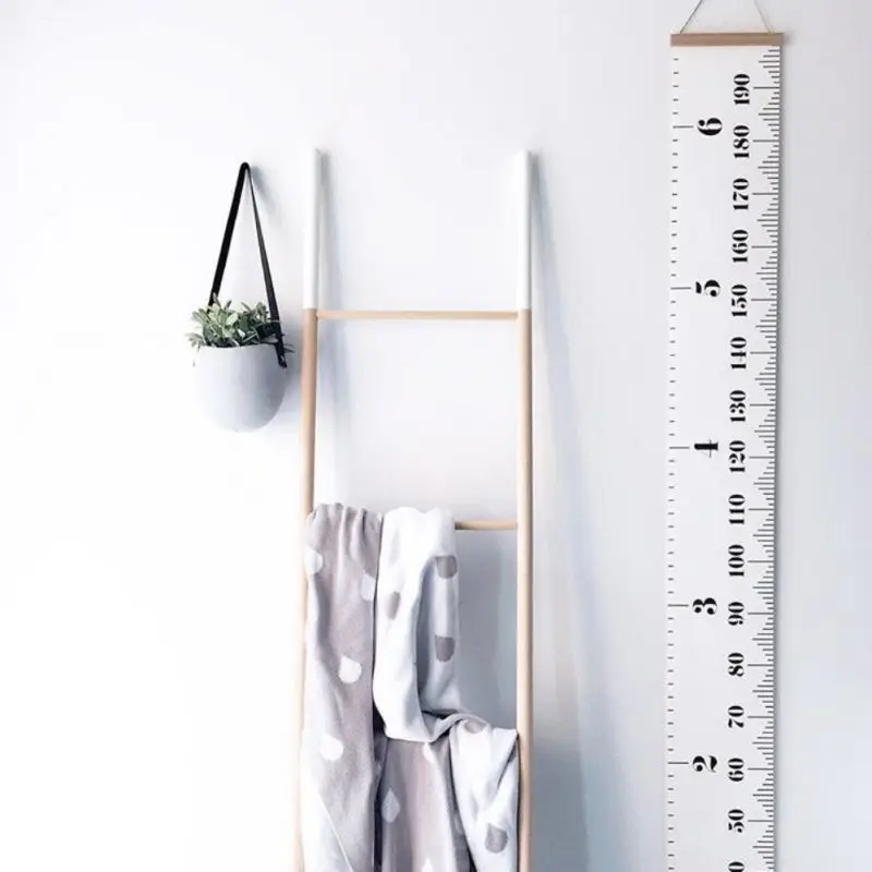 

Home Hanging Height Growth Chart Ruler Wood Frame Canvas Fabric Height Measurement Ruler for Children Growing Record