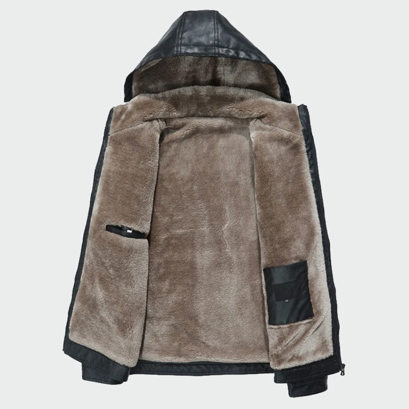 Мужские кожаные куртки, зимние теплые пальто из искусственной кожи с капюшоном, толстая ветрозащитная Байкерская мотоциклетная верхняя одежда, брендовая одежда, M-4XL ML019