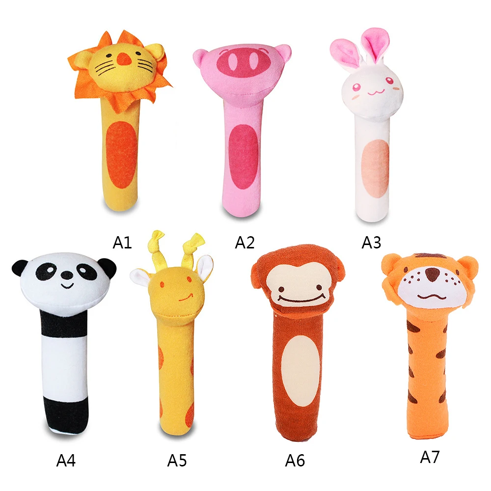 

7 Style Cute Stuffed BB Stick Baby Rattles Cartoon Toy Animal Squeaker Bar Baby Toys Hand Plush Doll
