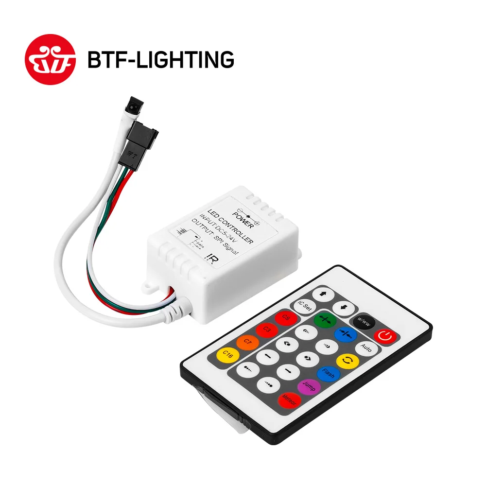 

24 Key DC5V/12V IR Remote Controller WS2812B WS2811 2811 200 Change Max 1000 Pixels LED Controller