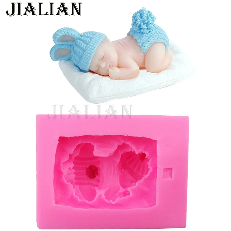 

3D Sleeping Baby wearing Sweater handmade soap silicone mold cake decorating tools Candle Moulds formas de silicone T0290