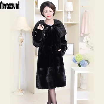 

Nerazzurri Real Mink Fur Coat China With A Big Hood 2019 Winter long Sleeve Black Russian Fashion Genuine Natural Mink Overcoat