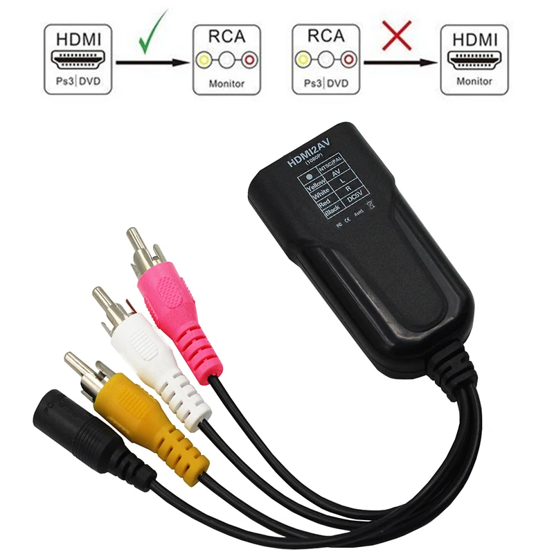 

Mini HDMI To Male RCA/AV CVBS Audio Video Converter Adapter Box HDMI2AV NTSC PAL Composite Cable 1080p ForTV