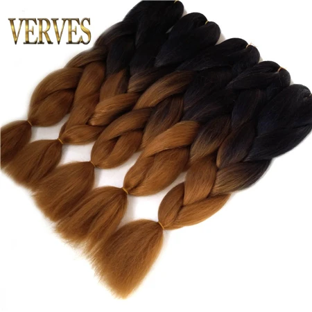 VERVES Омбре плетение волос 1 шт. 24 дюйма Синтетические прямые 100 г/шт. волосы для наращивания из теплового волокна розовый, синий, вязанные косички - Цвет: T1B/бордовый
