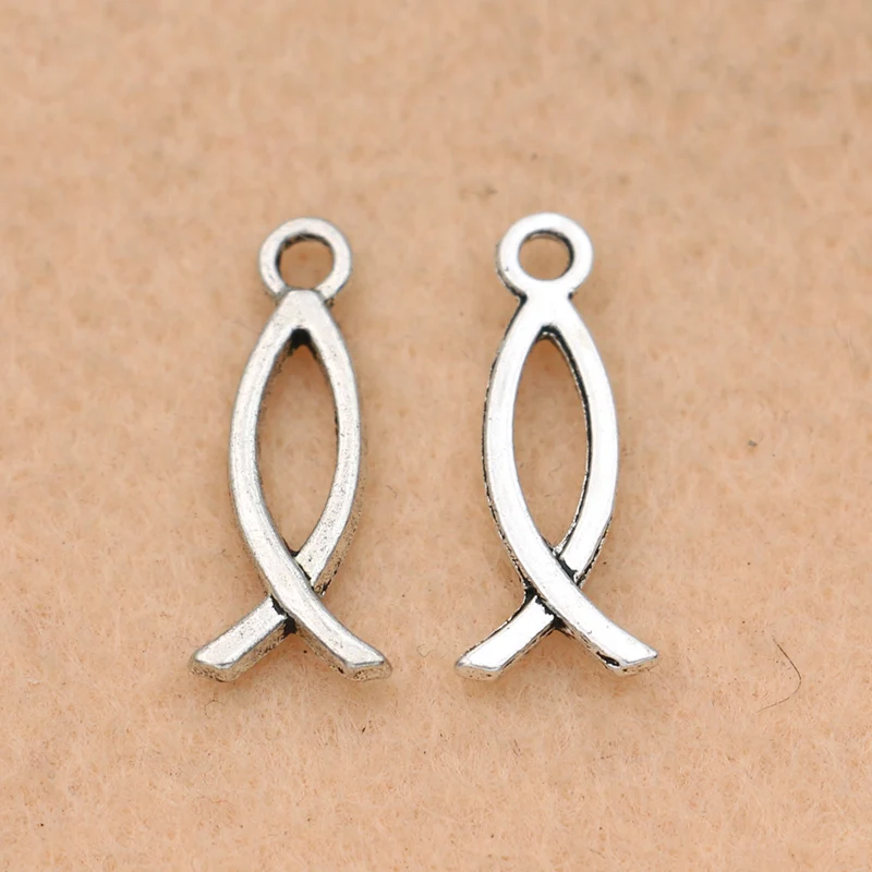 

KJjewel Hollow Fish Charm Antique Silver Plated Pendant for Bracelet Necklace Jewelry DIY Making Accessories 21x7mm