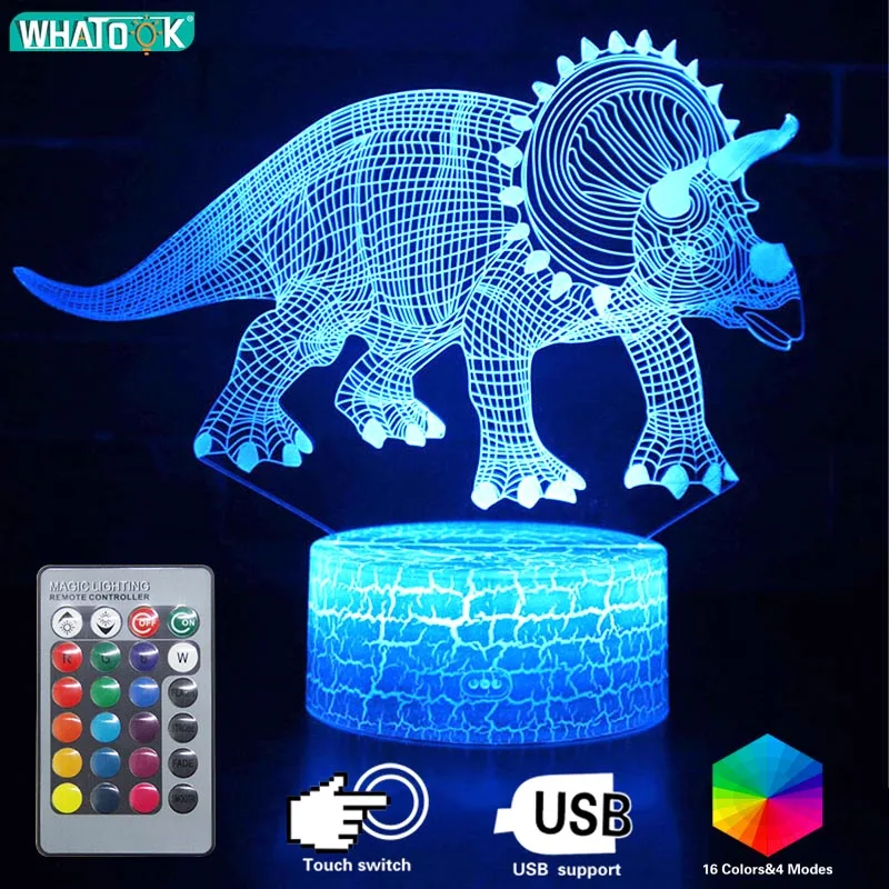 

Remote Dinosaur 3D LED Night Light 16 Colors Nightlights Baby Sleep Table Desk Lamp Kids Christmas Children Birthday Party Gifts
