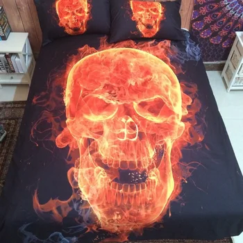 

new arrival 3D skull skeleton black death's-head design fire twin king queen double bedclothes duvet cover set bedding set