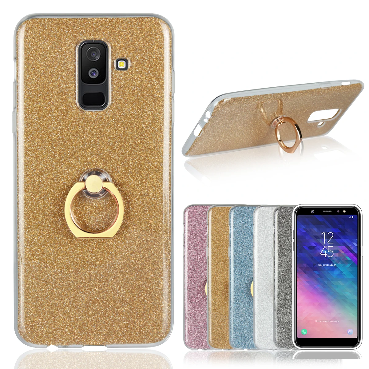 Soft Ring Phone Case for Samsung Galaxy A series A6 A8 Plus A9 Pro A3 A5 A7 2018 Finger Holder Support Bling Cover TPU Rubber | Мобильные
