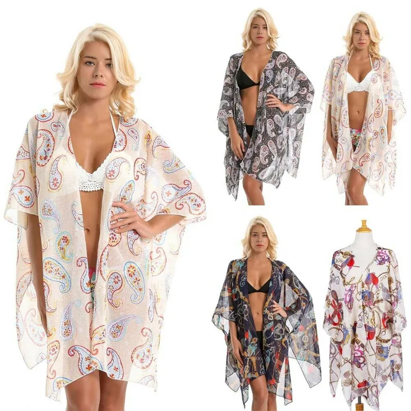 Большой шифон Пляжное платье Большие размеры цветочный Саида de Praia Vestidos Mujer 2019
