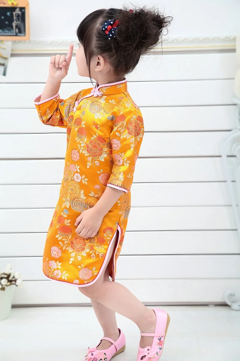 Qipao для маленьких девочек весеннее платье Красный Дракон Cheongsams подарок год для девочек нарядное платье принцессы Одежда высшего качества От 2 до 12 лет