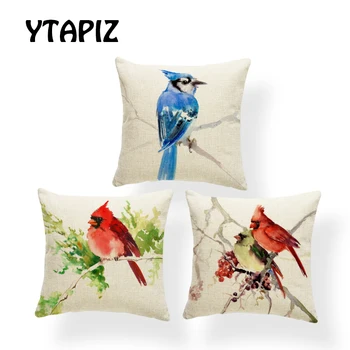 

Personalized Painted Bird Pillow Cover Red-Crested Crested Bird Magpie Decoration Bedroom Sofa Cushion Cover 45*45 Polyester