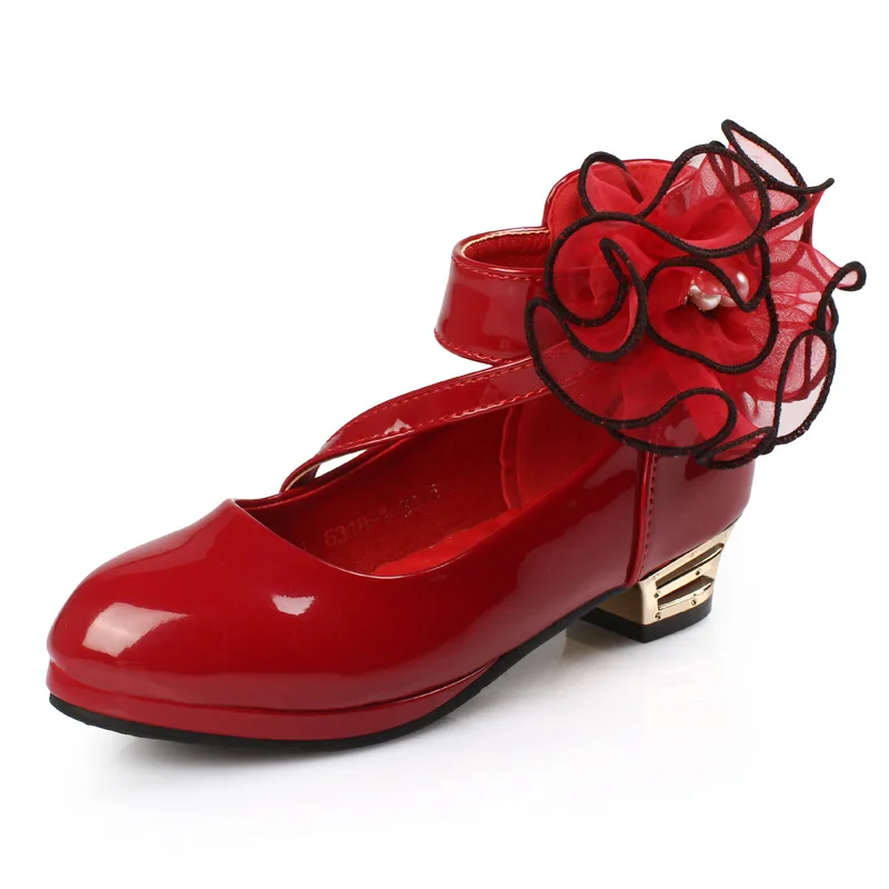 Snoffy/танцевальная обувь для латинских танцев для девочек; Весенняя Праздничная обувь с цветочным узором и бусинами; детская обувь принцессы на высоком каблуке; обувь из искусственной кожи; TX388 - Цвет: Red