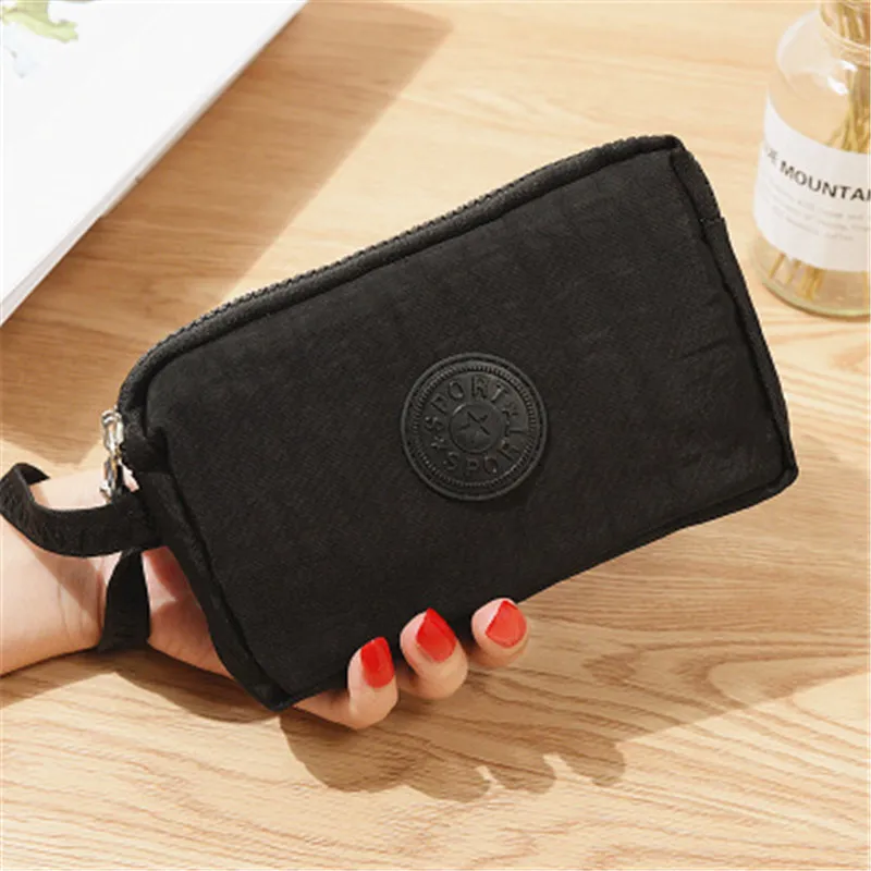 Portable Bags Womens Canvas Strap Stitching Squared Phone Bag Short Wallet Three-Layer Zipper Coin Card Key Purse Multi-color - Цвет: 5