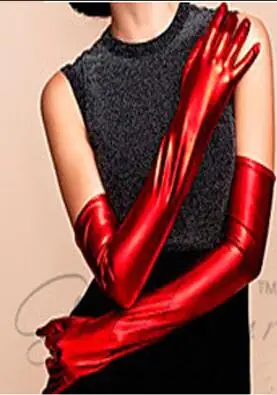 Черные/красные/Золотые/Серебристые/розовые блестящие металлические длинные перчатки, сексуальные перчатки до локтя, костюмы для косплея, аксессуары, наряд для вечеринки - Цвет: Red