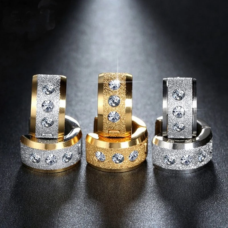 

Lead&Nickel Free Stainless Steel Small Circle Earrings Paved Shiny CZ Punk Rock Earrings For Women Or Men